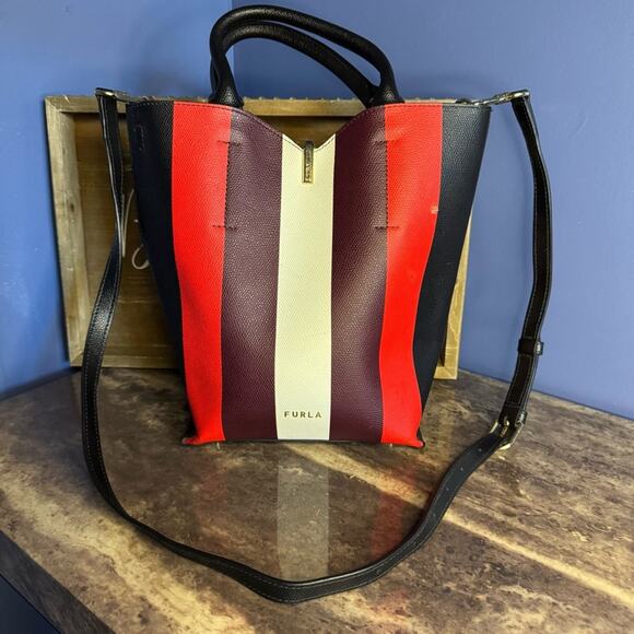 Furla Ribbon Small Bucket Bag - Nero Talco Burgundy - Picture 1 of 16